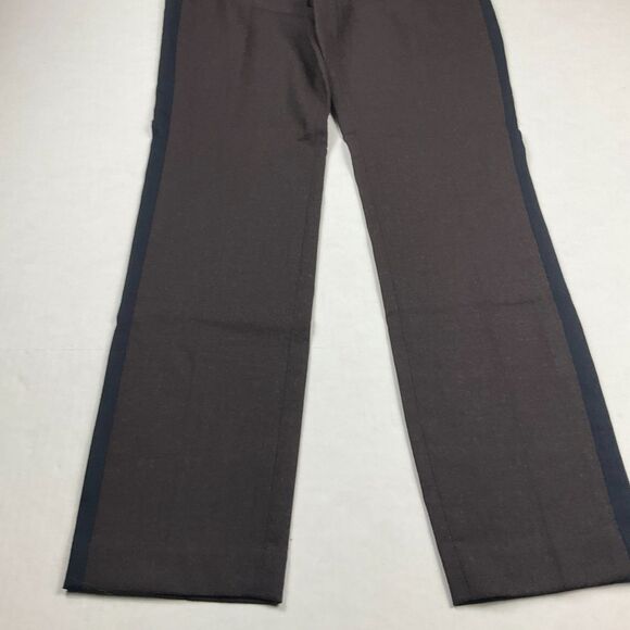 Club Monaco Womens Wool Blend Pants 2 Brown Contrast Side Stripe Leather Trim - Picture 2 of 13